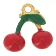 Ciondolo ciliegia 11,5x12 mm - Resina- Acciaio inox 316L dorato Rosso x1
