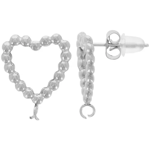 Orecchini cuore cave con palline 15x13 mm in acciaio inox 304L x2
