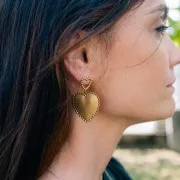 Orecchini a cuore cavo con palline 15x13 mm in acciaio inossidabile dorato 304L x2