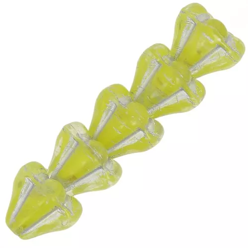 Perline di vetro a fiore 5x6 mm - Cristallo verde lime argento x10