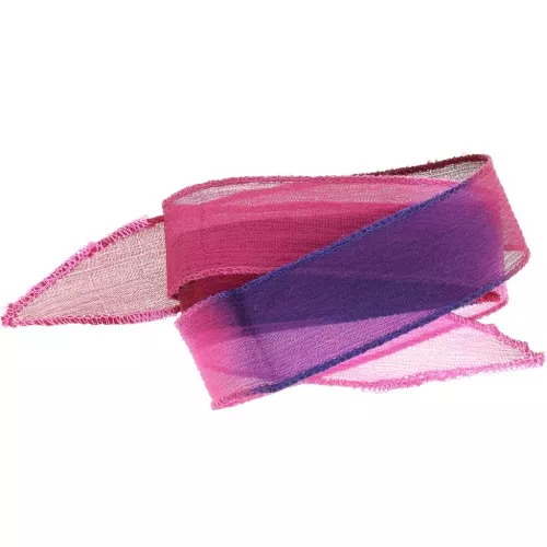 Nastro di seta da 25 mm - Tie and dye - Viola - Rosso scuro - Rosa x85cm