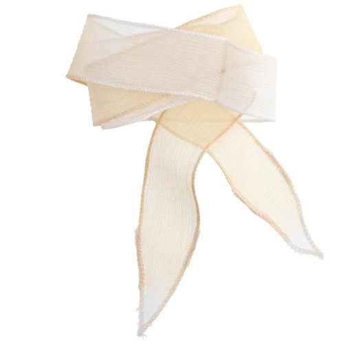 Nastro di seta 25 mm - Tie and dye - Ecru/Crema - Bianco x 85 cm