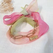 Nastro di seta 25 mm - Tie and dye - Ecru/Crema - Bianco x 85 cm
