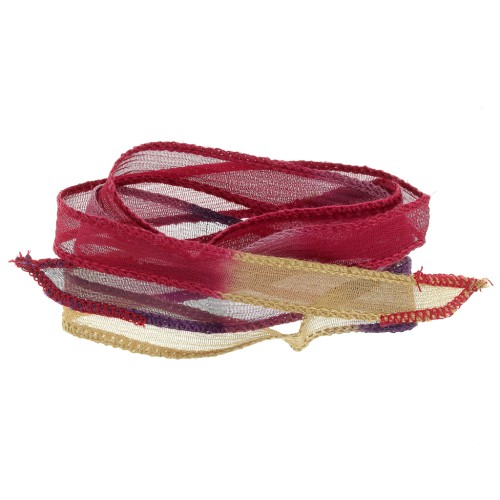 Nastro di seta da 10 mm - Tie and dye - Bordeaux - Viola - Cammello x85cm