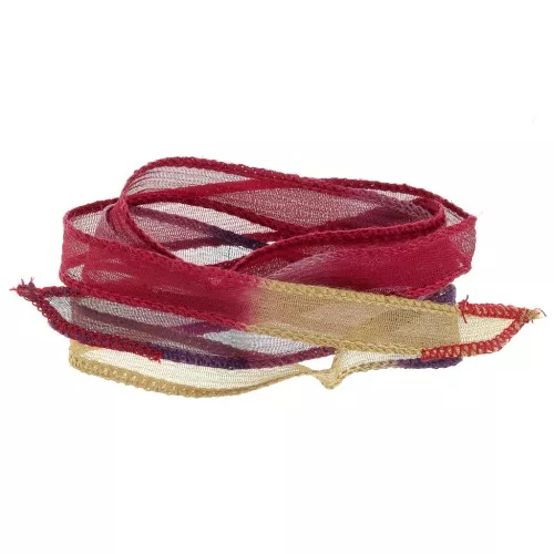 Nastro di seta da 10 mm - Tie and dye - Bordeaux - Viola - Cammello x85cm
