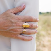 Anello ovale martellato da T50 a 59 - Acciaio inossidabile 304L dorato x1