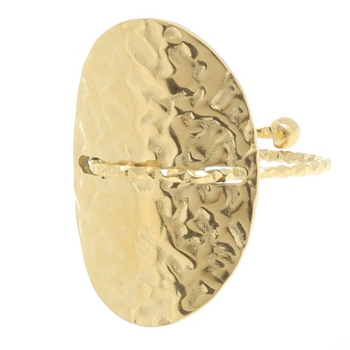 Anello ovale martellato filo diamantato da T50 a 59 acciaio inox 304L dorato x1