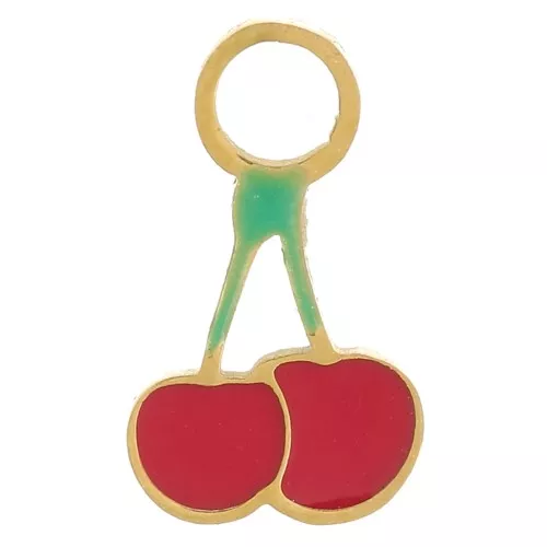 Ciondolo a forma di ciliegia 9x5 mm Resina - Acciaio inox 316L -dorato- Rosso x1