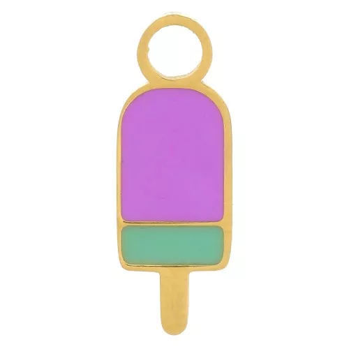 Ciondolo ghiaccio 14x5 mm Resina epossidica - Acciaio inox 316L - Dorato- Viola x1