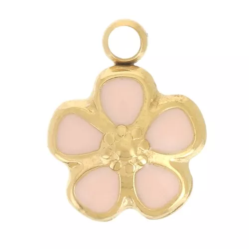Ciondolo a fiore 6,5 mm - Resina - Acciaio inossidabile 304L Dorato - Rosa x1