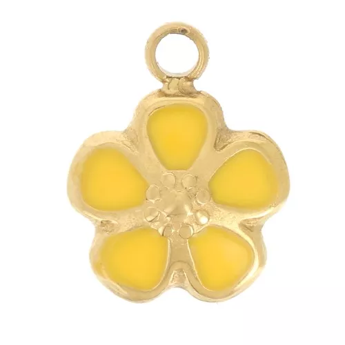 Ciondolo a fiore 6,5 mm - Resina - Acciaio inossidabile 304L Dorato- Giallo x1