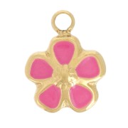 Ciondolo a fiore 6,5 mm - Resina - Acciaio inox 304L Dorato - Fucsia x1