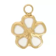 Ciondolo a fiore 6,5 mm - Resina epossidica - Acciaio inox304L dorato - Avorio x1