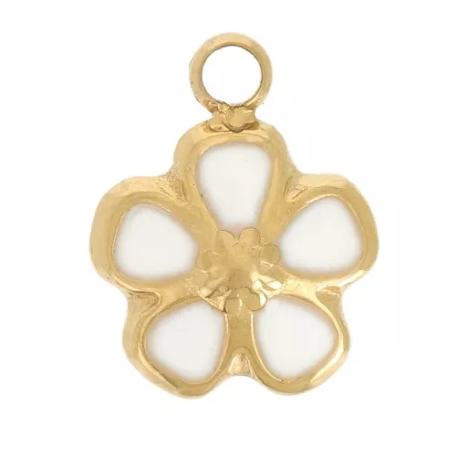 Ciondolo a fiore 6,5 mm - Resina epossidica - Acciaio inox304L dorato - Avorio x1