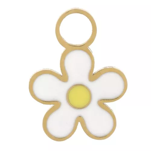 Ciondolo a margherita da 8 mm - Resina - Acciaio inox 316L dorato - Bianco x1