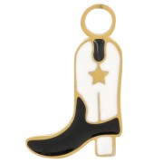 Ciondolo stivale da cowboy 15x9 mm in resina 316L in acciaio inox Bianco Nero