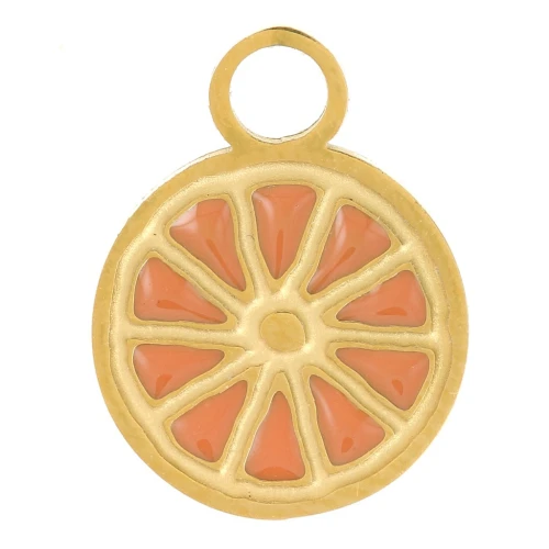 Ciondolo a fetta arancione 10 mm Resina Acciaio inox 316L dorato - Arancione x1