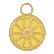 Ciondolo a fetta di limone 10 mm Resina Acciaio inox316L dorato Giallo x1