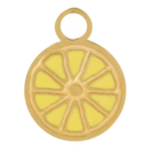 Ciondolo a fetta di limone 10 mm Resina Acciaio inox316L dorato Giallo x1