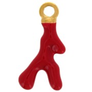 Ciondolo in corallo 17x8,5 mm Resina epossidica - Acciaio inossidabile 316L Dorato - Rosso x1