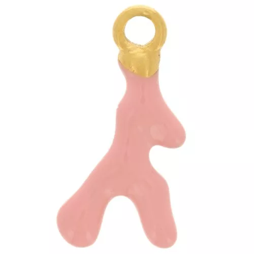 Ciondolo in corallo 17x8 mm Resina - Acciaio inox316L dorato - Rosa x1