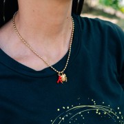 Ciondolo in corallo 17x8 mm Resina - Acciaio inox316L dorato - Rosa x1