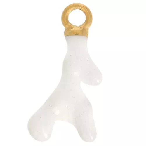 Ciondolo in corallo 17x8 mm Resina epossidica - Acciaio inox316L dorato- Bianco x1