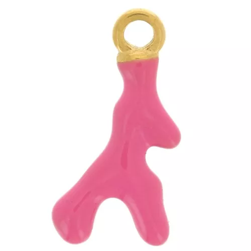 Ciondolo in corallo 17x8 mm Resina epossidica - Acciaio inox316L dorato- Fucsia x1