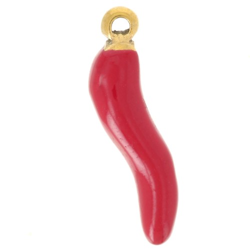 Ciondolo a forma di peperoncino 15x4 mm Resina epossidica - Acciaio inossidabile 316L Dorato - Rosso x1