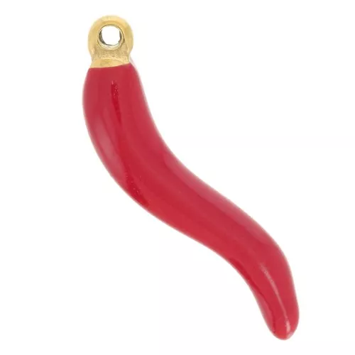 Pendente peperoncino 24x6 mm Resina - Acciaio inossidabile 316L dorato - Rosso x1
