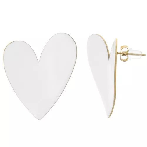 Orecchini a cuore 37x29 mm Resina epossidica - Acciaio inox316L dorato - Bianco x2