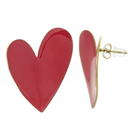 Orecchini a cuore 37x29 mm Resina epossidica - Acciaio inox 316L dorato - Rosso x2