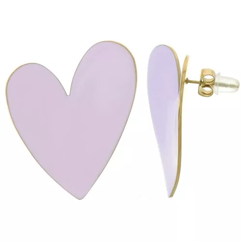 Orecchini a cuore 37x29 mm Resina - Acciaio inossidabile 316L dorato - Lilla x2
