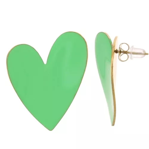 Orecchini a cuore 37x29 mm Resina epossidica - Acciaio inox 316L dorato - Verde x2