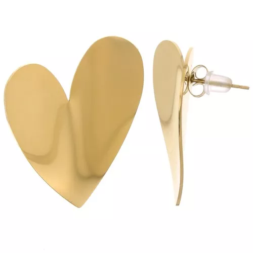 Orecchini a cuore curvo 37x29 mm in acciaio inossidabile 316L dorato x2