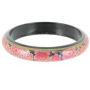 Bracciale in legno con motivo floreale - 66 mm - Nero - Rosa - Oro x1