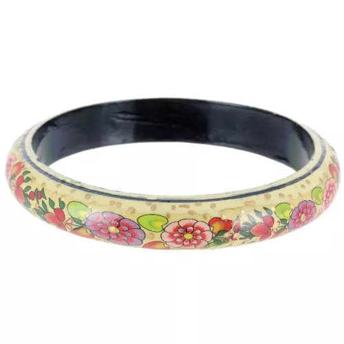 Bracciale in legno con motivo floreale - 66 mm - Crema - Nero - Rosso x1