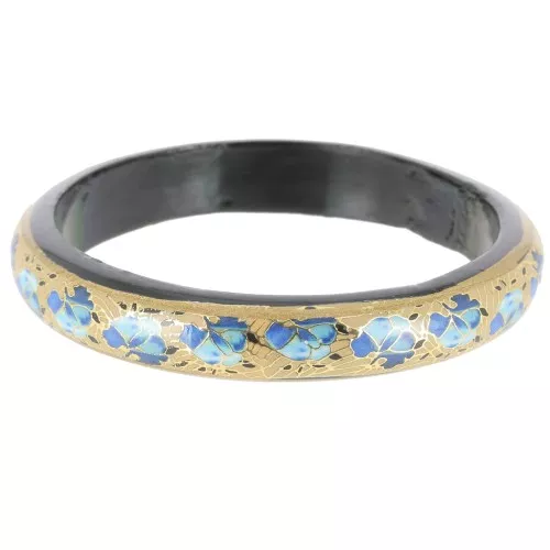 Bracciale in legno con motivo floreale - 66 mm - Oro - Blu - Nero x1