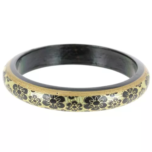 Bracciale in legno vintage con motivo floreale - 66 mm - Oro - Nero x1