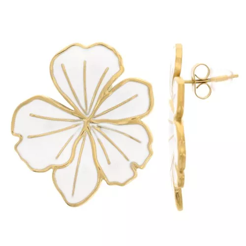 Orecchini a fiore 30x26 mm Resina epossidica Acciaio inox 304L Oro bianco x2
