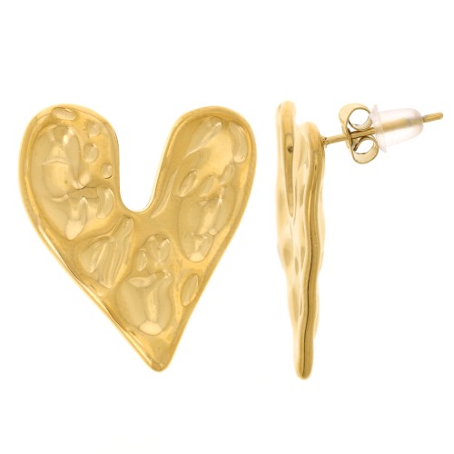 Orecchini a cuore martellato 24x22 mm - Acciaio inossidabile 304L dorato x2