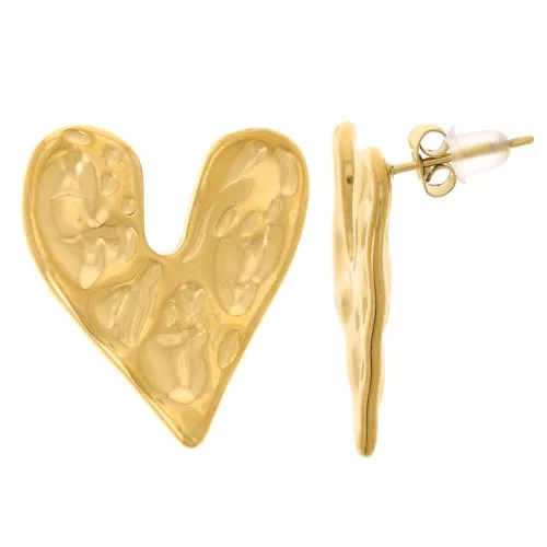 Orecchini a cuore martellato 24x22 mm - Acciaio inossidabile 304L dorato x2