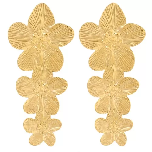 3 orecchini con fiori di ciliegio - 65x30 mm acciaio inossidabile dorato 304L x2