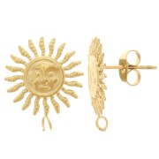 Orecchini a perno con volto solare - 14 mm - Acciaio inossidabile 304L dorato x2|raw }}