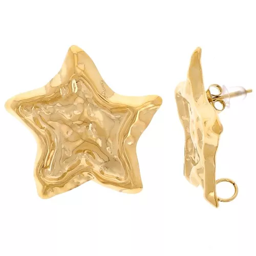 Orecchini a stella marina martellata 28x30 mm -Acciaio inossidabile dorato 304L x2