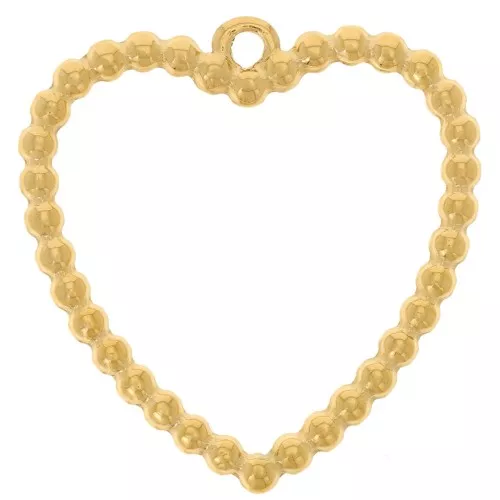 Pendenti cuore cavo con pallina 24x23 mm Acciaio inox 304L dorato x2