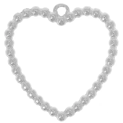 Pendenti a cuore cavo con pallina 24x23 mm in acciaio inox 304L x2