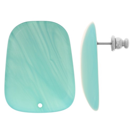 Orecchini a trapezio in resina traslucida 28x22 mm - Blu Caraibi marmorizzato x2