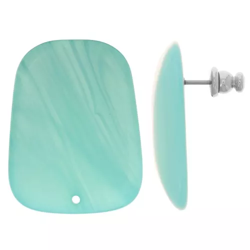Orecchini a trapezio in resina traslucida 28x22 mm - Blu Caraibi marmorizzato x2