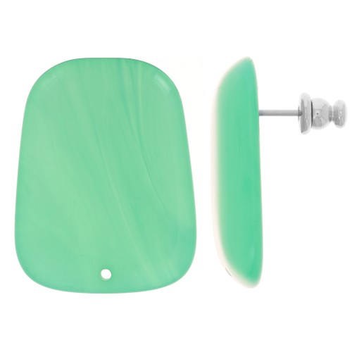 Orecchini a trapezio in resina traslucida 28x22 mm - Verde turchese marmorizzato x2